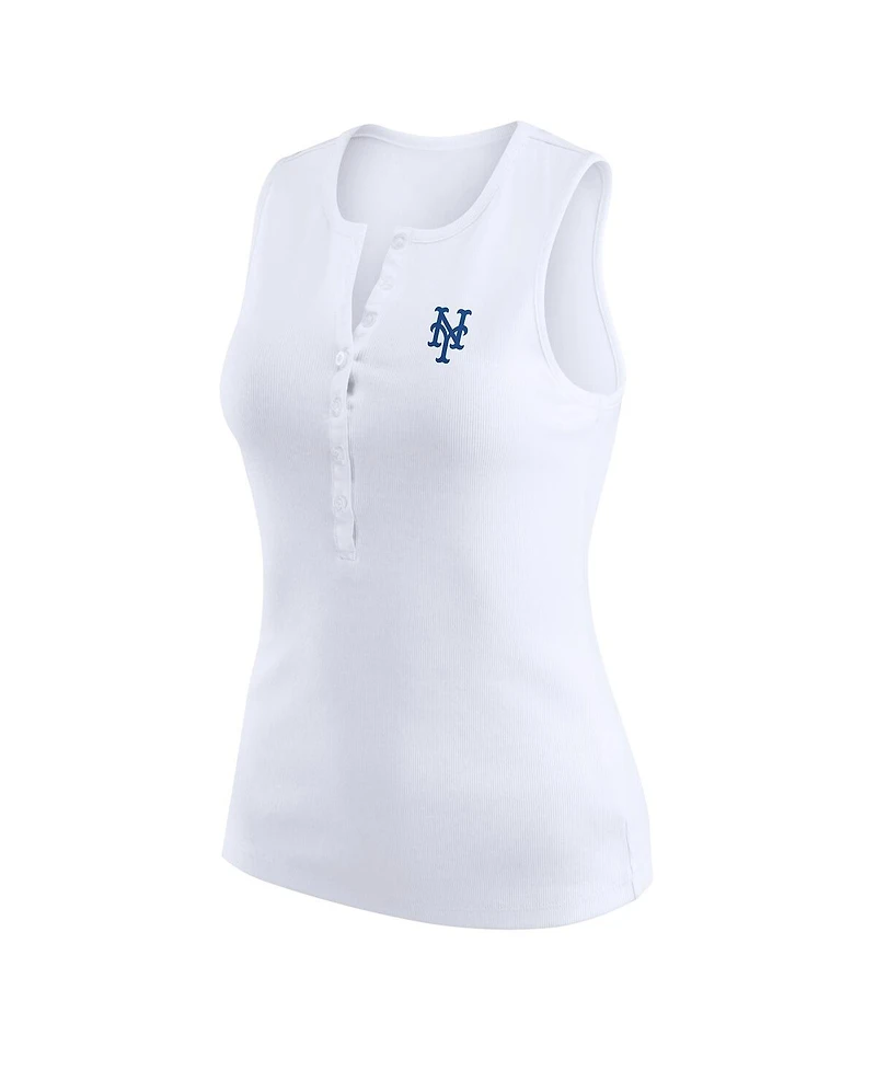Wear by Erin Andrews Women's White New York Mets Rib-Knit Henley Tank Top