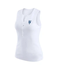 Wear by Erin Andrews Women's White New York Mets Rib-Knit Henley Tank Top