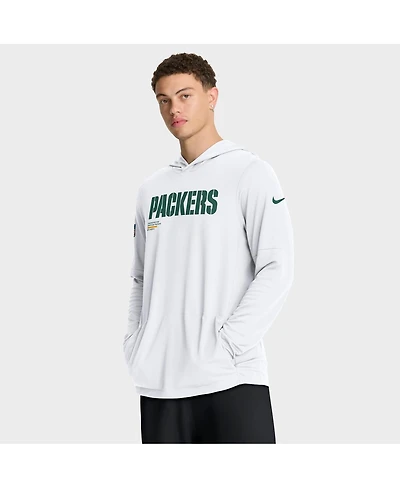 Nike Men's White Green Bay Packers Sideline Pure Fury Performance Long Sleeve Hoodie T-Shirt