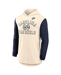 Nike Men's Natural/Navy North Carolina Tar Heels Legacy Color-Block Tri-Blend Performance Long Sleeve Hoodie T-Shirt