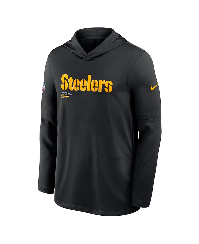 Nike Men's Black Pittsburgh Steelers Sideline Pure Fury Performance Long Sleeve Hoodie T-Shirt