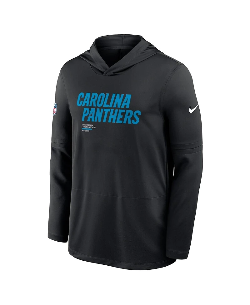 Nike Men's Black Carolina Panthers Sideline Pure Fury Performance Long Sleeve Hoodie T-Shirt