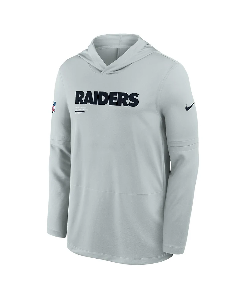 Nike Men's Silver Las Vegas Raiders Sideline Pure Fury Performance Long Sleeve Hoodie T-Shirt