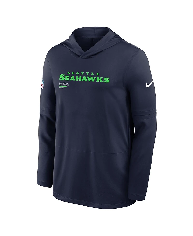 Nike Men's College Navy Seattle Seahawks Sideline Pure Fury Performance Long Sleeve Hoodie T-Shirt