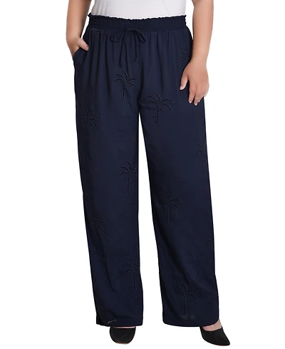 Ny Collection Plus Pull On Pants with Embroidery