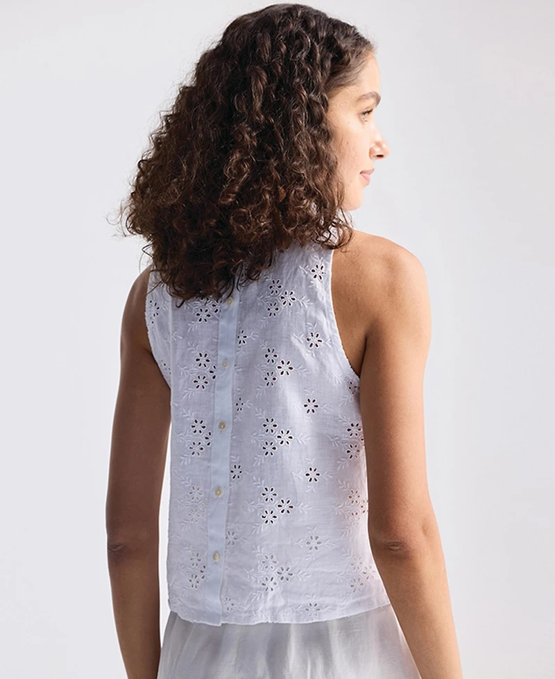 Reistor Women's Button Back Embroidered Crop Top