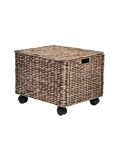 Happimess Ashton 18.11" Classic Farmhouse Hand-Woven Hyacinth Rolling Filing Basket with Lid and 360 Degree Lockable Wheels
