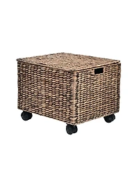 Happimess Ashton 18.11" Classic Farmhouse Hand-Woven Hyacinth Rolling Filing Basket with Lid and 360 Degree Lockable Wheels