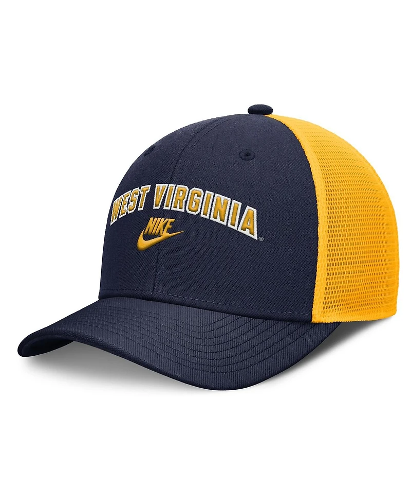 Nike Men's Navy/Gold West Virginia Mountaineers Legacy Arch Rise Performance Trucker Adjustable Hat