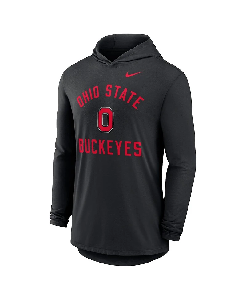 Nike Men's Black Ohio State Buckeyes Classic Arch Tri-Blend Performance Long Sleeve Hoodie T-Shirt