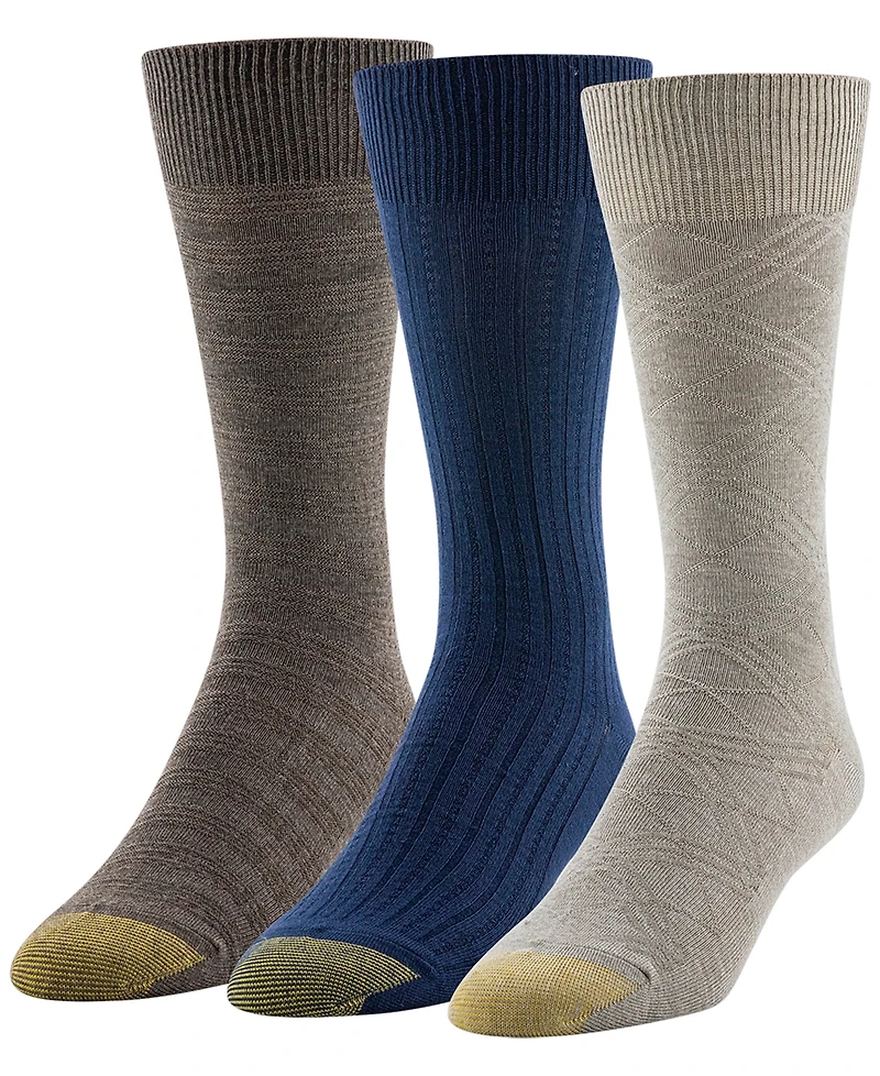 Gold Toe Men's 3-Pack Oscar Texture Reinforced Toe Crew Socks