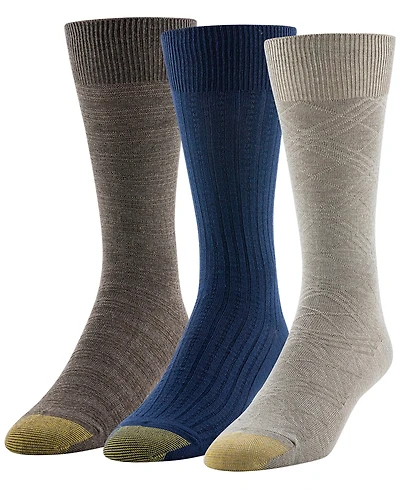 Gold Toe Men's 3-Pack Oscar Texture Reinforced Toe Crew Socks