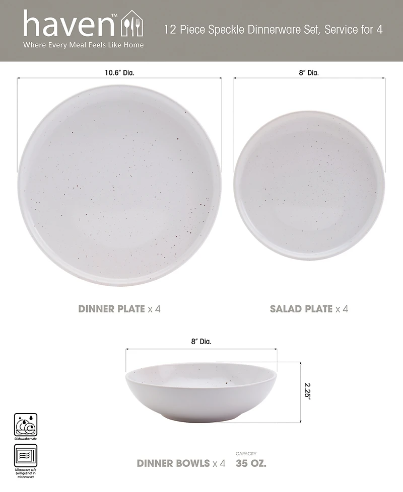 Haven Modern Speckle White 12 Pc. Dinnerware Set, Service for 4