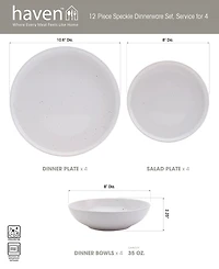 Haven Modern Speckle White 12 Pc. Dinnerware Set, Service for 4