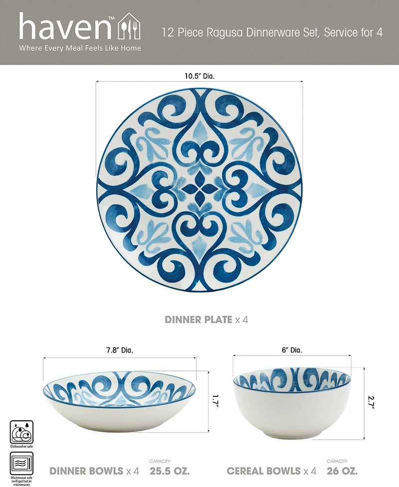 Haven Ragusa 12 Pc. Dinnerware Set, Service for 4