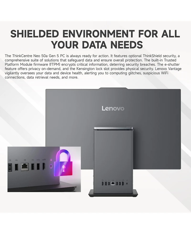 Lenovo ThinkCentre neo 50a 27" Business All-in-One Intel Core i7 13620H 16GB Ram Intel Uhd Graphics 512GB Ssd Storage Windows 11 Pro Fhd 100Hz