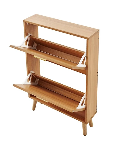 Slickblue Shoe Cabinet with 2 Flip Drawers and Rattan Doors, Freestanding Entryway Organizer