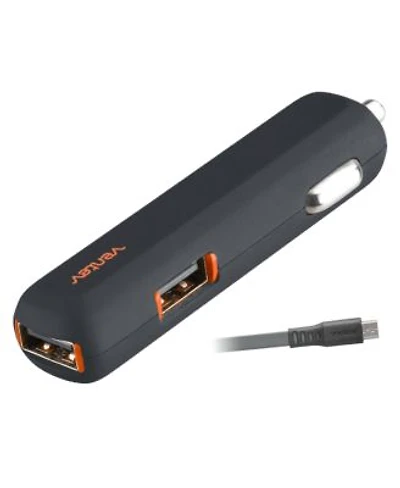 Ventev 24W Ultrafast Usb A Dual Mini Car Charger Usb A to Micro Usb Cable-Gray