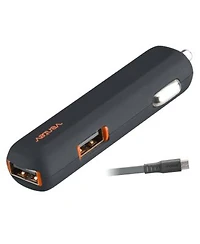 Ventev 24W Ultrafast Usb A Dual Mini Car Charger Usb A to Micro Usb Cable-Gray