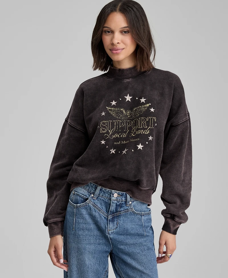 And Now This Women's Studded Mock Neck Graphic-Print Sweatshirt, Macy's Exclusive