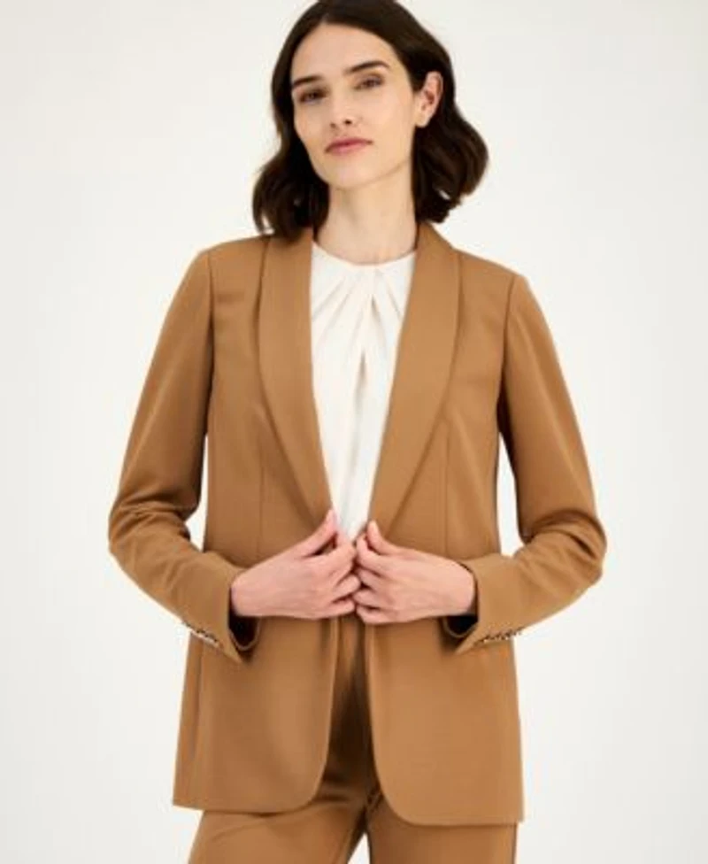 Anne Klein Womens Shawl Collar Open Front Blazer Twist Neck Sleeveless Top Hollywood Waist Pull On Pants