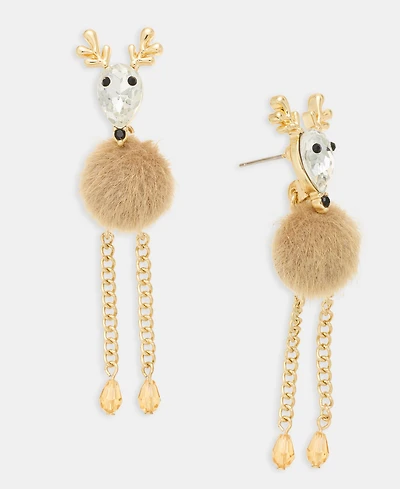 Gold-Tone Crystal Reindeer Linear Earrings