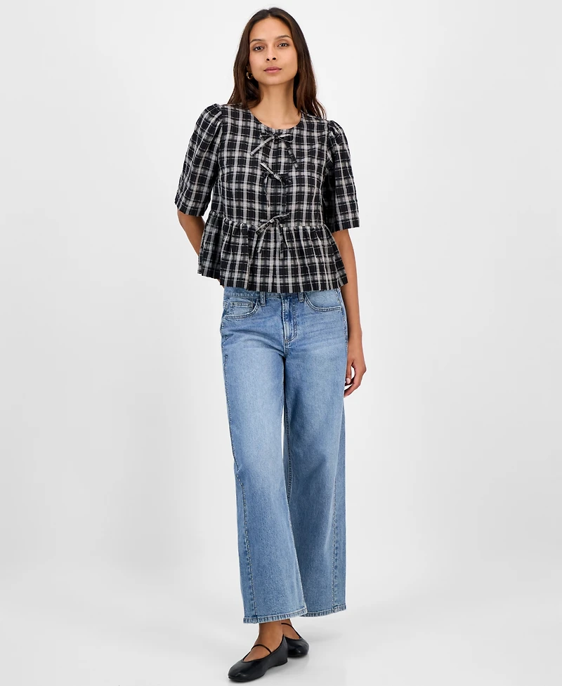 And Now This Women's Plaid Tie-Front Peplum Top, Macy's Exclusive
