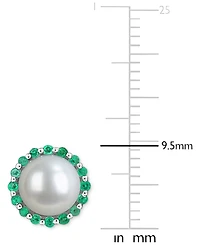 Cultured Freshwater Pearl (7mm) & Emerald (3/8 ct. t.w.) Halo Stud Earrings in Sterling Silver