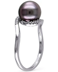 Cultured Black Tahitian Pearl (9mm) & Diamond (1/10 ct. t.w.) Swirl Ring Sterling Silver