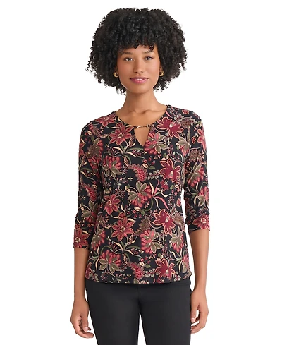 Jones New York Women's Printed V-Neck Top