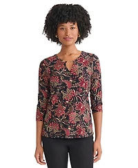 Jones New York Women's Printed V-Neck Top