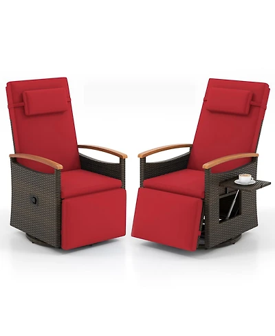 Gymax Set Of 2 Outdoor 360° Swivel Rattan Recliner Chair Patio Wicker Chaise Lounge Chair