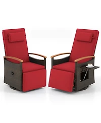 Gymax Set Of 2 Outdoor 360° Swivel Rattan Recliner Chair Patio Wicker Chaise Lounge Chair