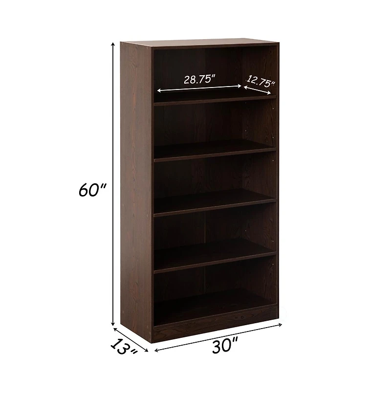 Basicwise Freestanding Classic Wooden Display Bookshelf, Floor Standing Bookcase, with 5 Open Display Shelves