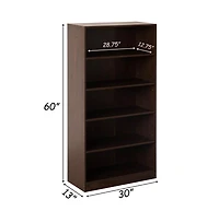 Basicwise Freestanding Classic Wooden Display Bookshelf, Floor Standing Bookcase, with 5 Open Display Shelves