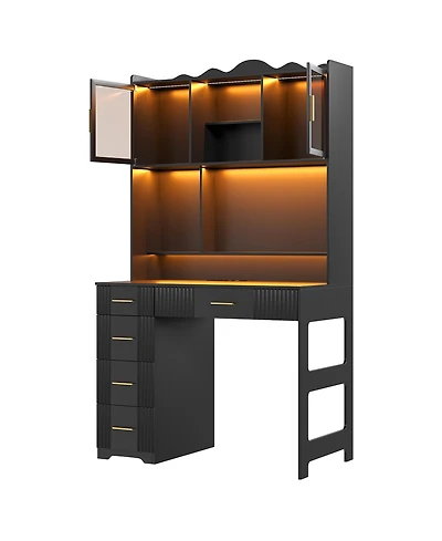 Vlsrka Office study computer desk with charging station and Led lights