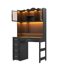 Vlsrka Office study computer desk with charging station and Led lights