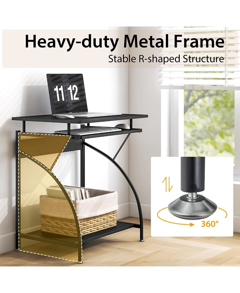 Mecale 27.5 Inch Laptop Table Computer Desk for Small Spaces with Pull-out Keyboard Tray