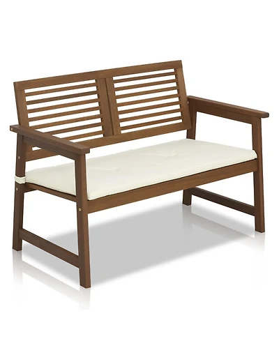 Homlux Outdoor Hardwood Bench with Cushion – Teak-Oil Finish, Durable & Comfortable Seating