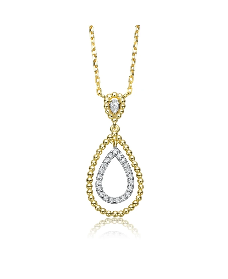 Rachel Glauber Two Tone with Clear Cubic Zirconia Tear Drop Pendant Necklace