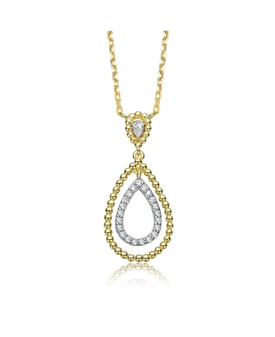 Rachel Glauber Two Tone with Clear Cubic Zirconia Tear Drop Pendant Necklace