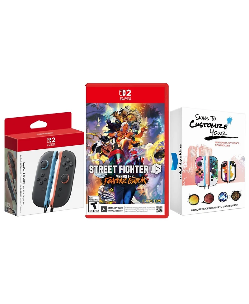 Nintendo Switch 2 Joy-Cons Blue/Red with Street Fighter 6 and MightySkins Code Bundle