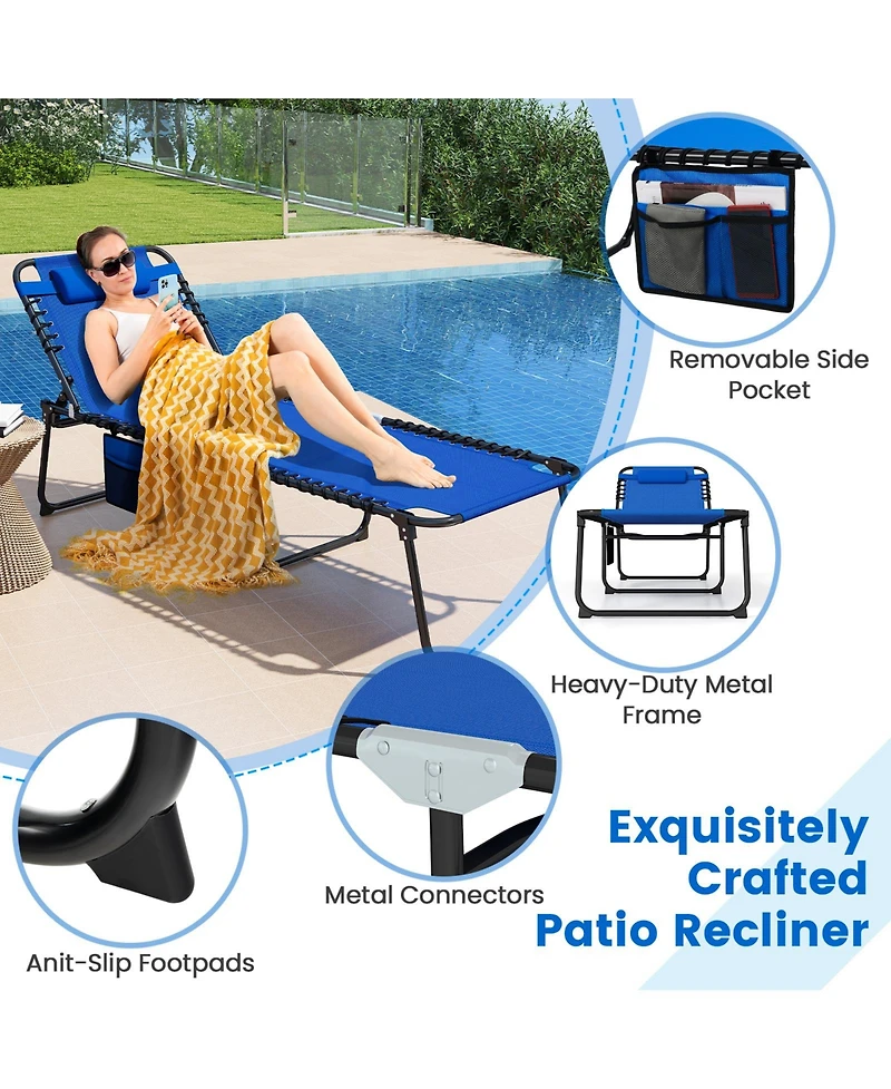 Gymax Oversize Folding Chaise Lounge w/ Adjustable Backrest Detachable Pillow Pocket