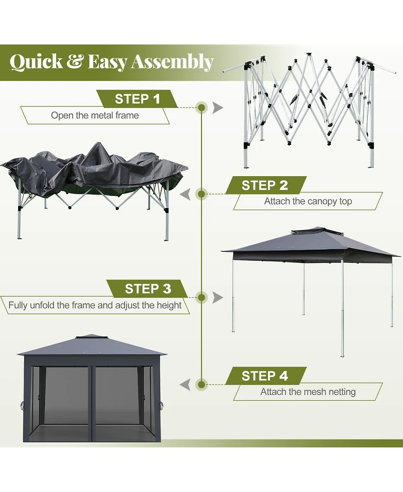 Gymax 11 X 11 Ft Pop up Canopy Tent w/ Mesh Screen Netting Carrying Bag Zippered Doors