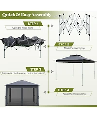 Gymax 11 X 11 Ft Pop up Canopy Tent w/ Mesh Screen Netting Carrying Bag Zippered Doors