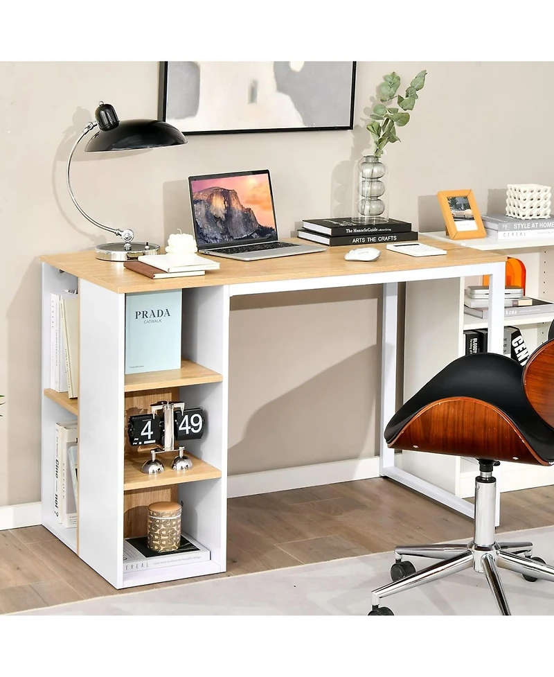 Mecale Computer Desk with 5 Side Shelves and Metal Frame