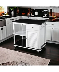 Slickblue Mobile Kitchen Island Cart with Storage Cabinet, Open Shelves, and Casters