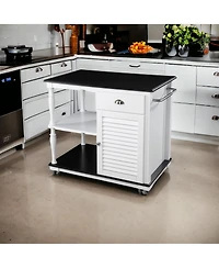 Slickblue Mobile Kitchen Island Cart with Storage Cabinet, Open Shelves, and Casters