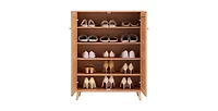 Slickblue Rattan Shoe Cabinet with 2 Doors, 5-Tier Shoe Organizer with Adjustable Shelves