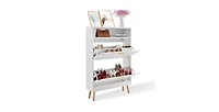 Slickblue Freestanding Shoe Storage Cabinet with 2 Flip Drawers and Open Top Cubby Shelf